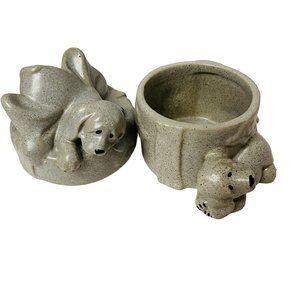 Vintage Sugar Bowl 2 Dogs Lid Bottom Gray‎ Size 5.5"